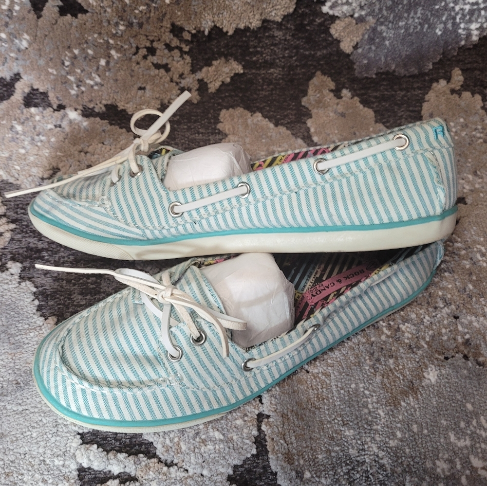 Blue and white loafer shoe